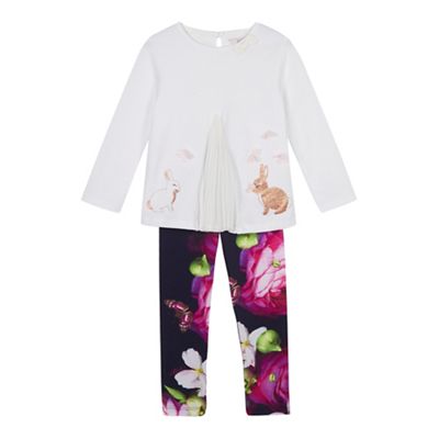 Girls' off white bunny print top and leggings set